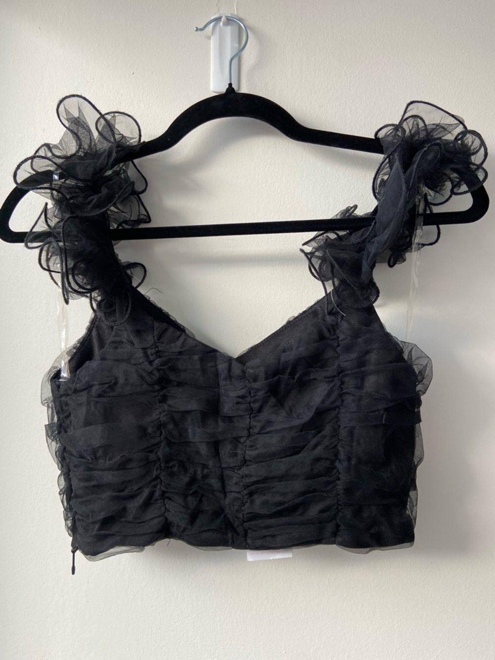 Black Ruffle Crop Top NWT - Picture 4 of 5